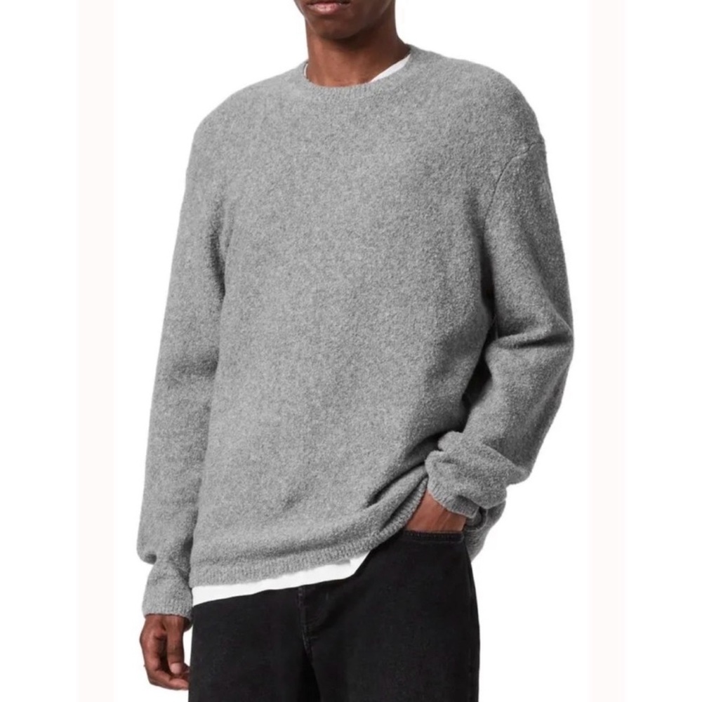 Allsaints | Men’s Eamont Cotton Blend Crewneck Oversized Sweater Grey Textured L